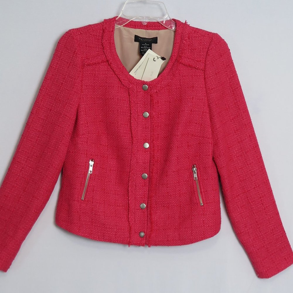 NWT MM Couture by Miss Me Hot Pink Tweed Zip Snap Long Sleeve Jacket Size S